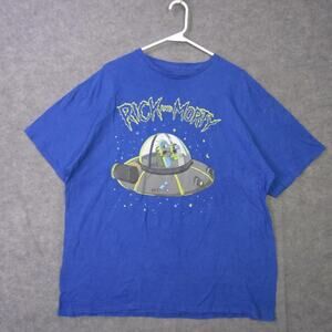 Rick And Morty Shirt Mens 2XL Blue Spaceship Graphic Tee Cartoon TV Show
